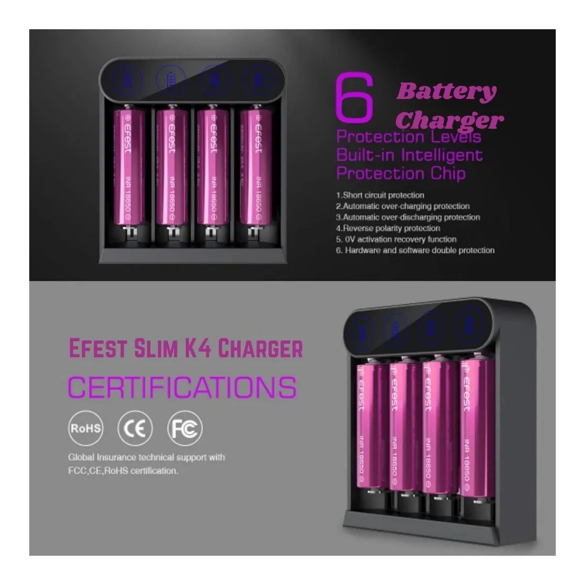 Efest Slim K4 4-Slot Fast Charging Vape Battery Charger