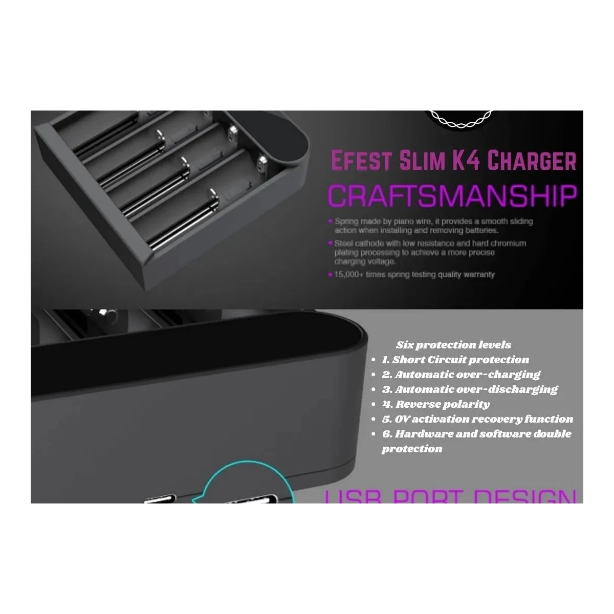 Efest Slim K4 4-Slot Fast Charging Vape Battery Charger