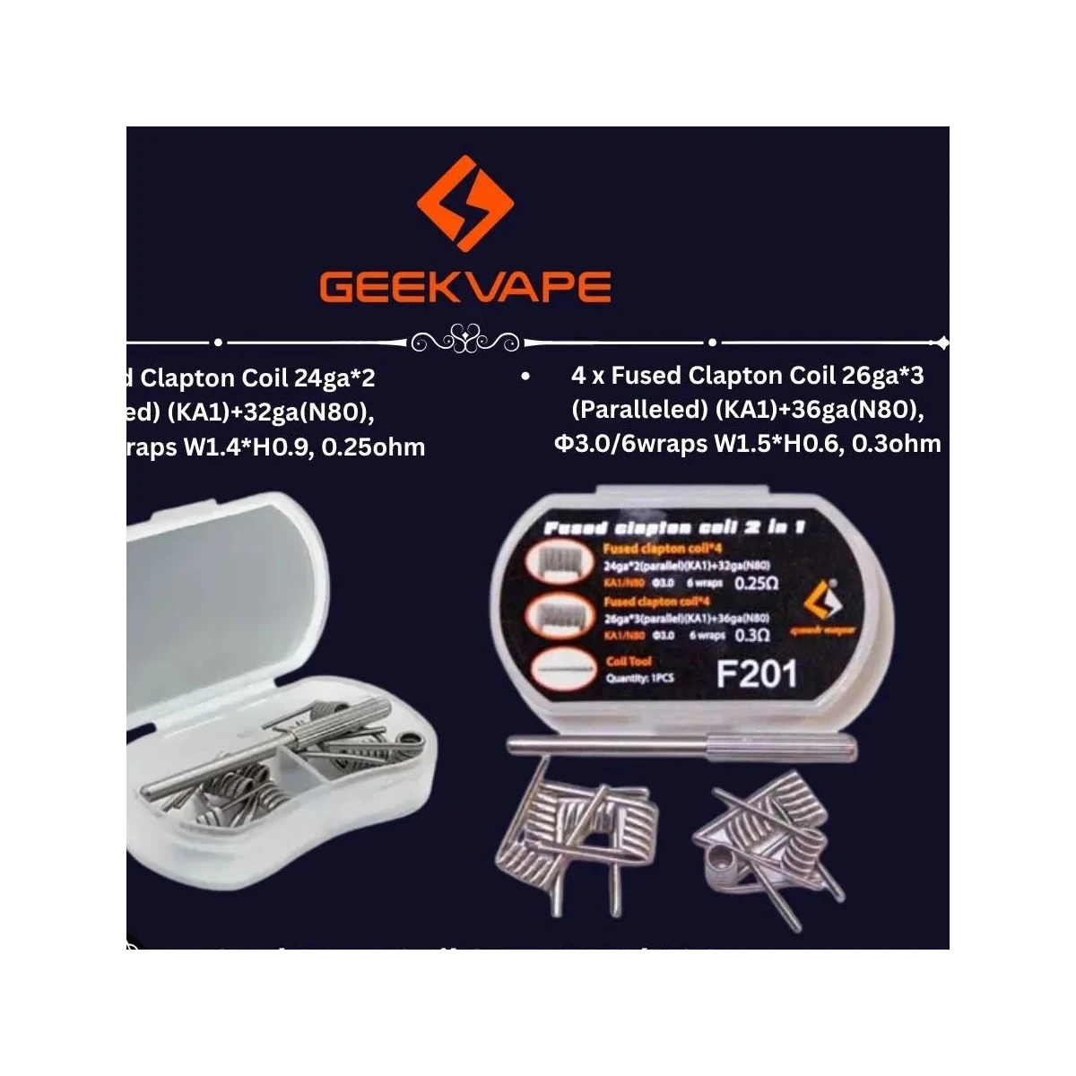 GeekVape Fused Clapton 2-in-1 Coils for RDA/RTA/RDTA
