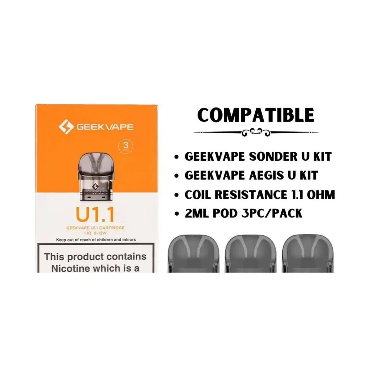 GeekVape U Pod Cartridge - 2ml MTL Replacement Vape Pod