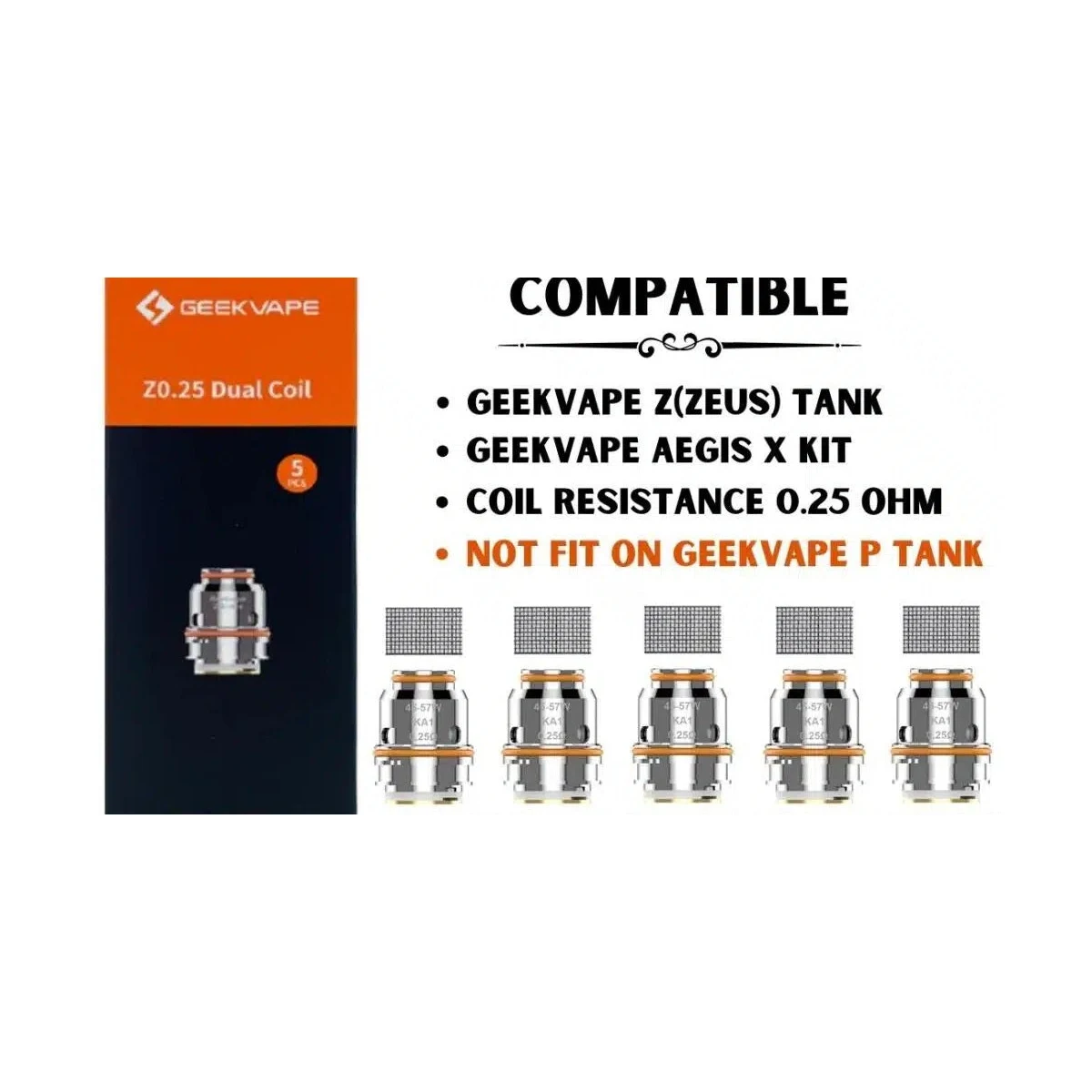 GeekVape Z Series Sub-Ohm Mesh Coils, 5-Pack for Zeus Tank