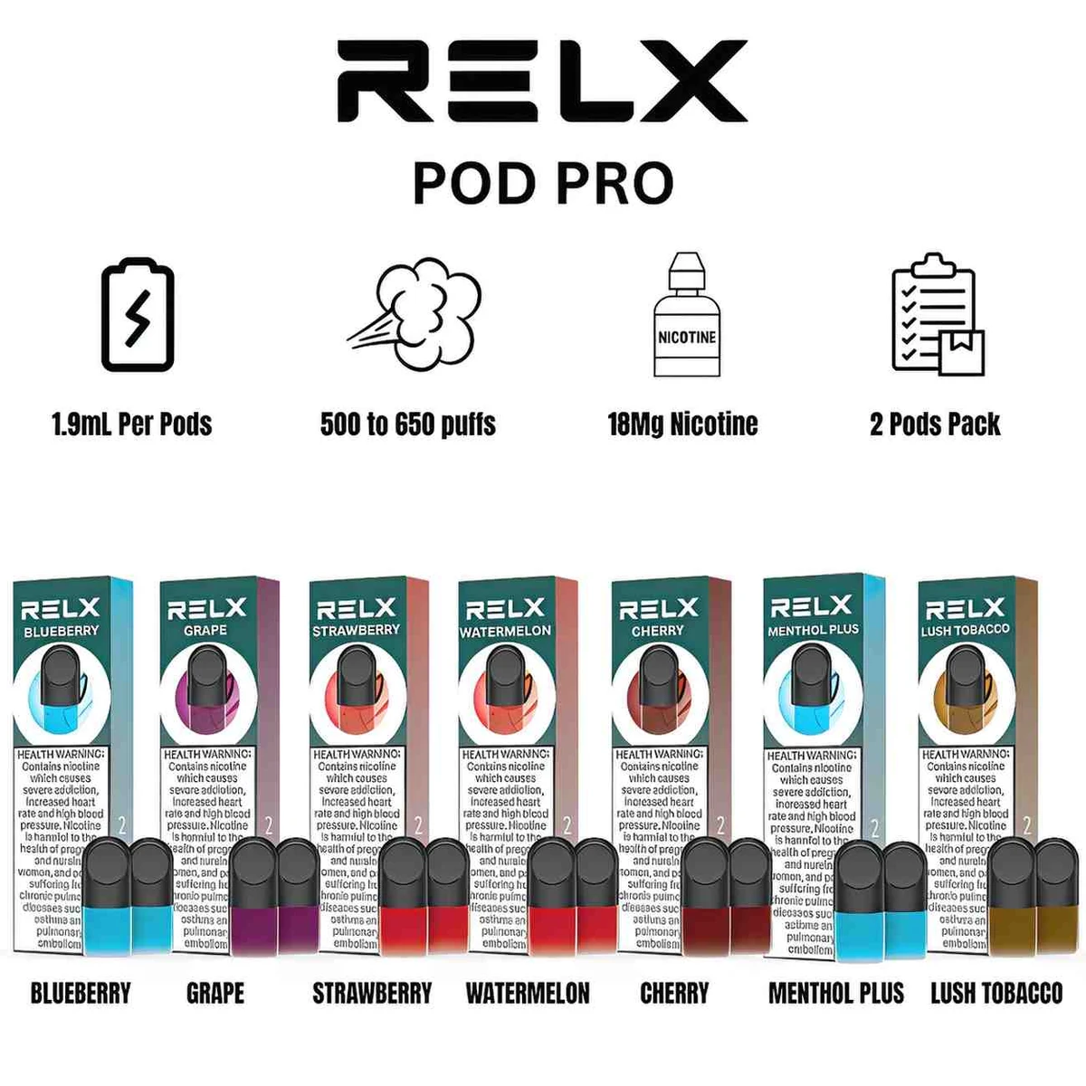 RELX Pod Pro 18mg Nicotine Salt Prefilled Pods 2-Pack