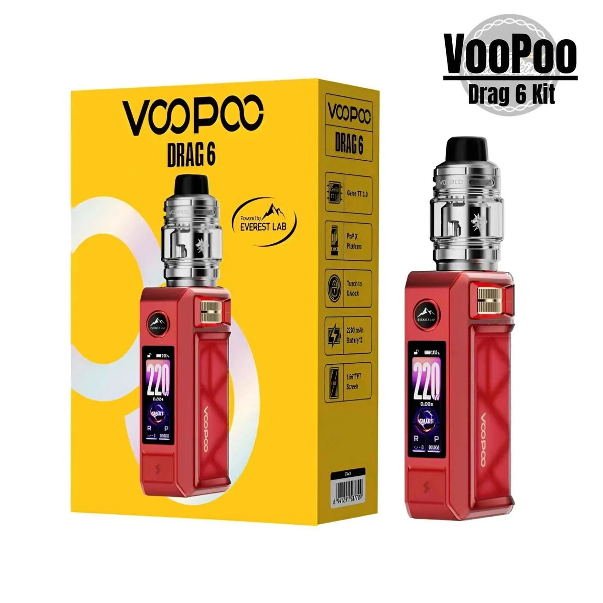 VooPoo Drag 6 Vape Kit 220W – 4400mAh Sub-Ohm Mod
