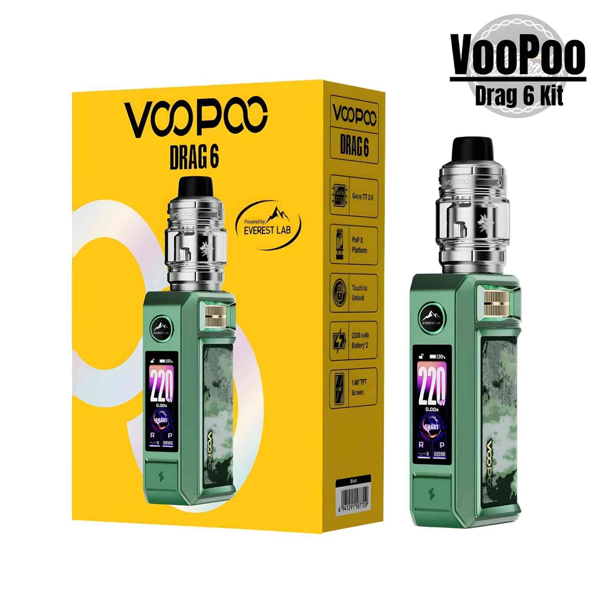 VooPoo Drag 6 Vape Kit 220W – 4400mAh Sub-Ohm Mod