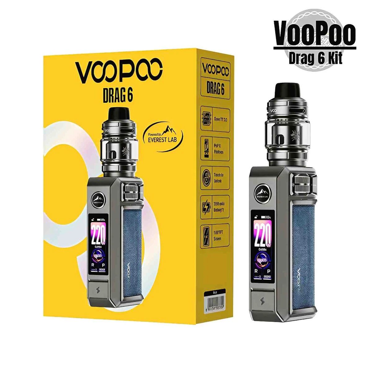 VooPoo Drag 6 Vape Kit 220W – 4400mAh Sub-Ohm Mod