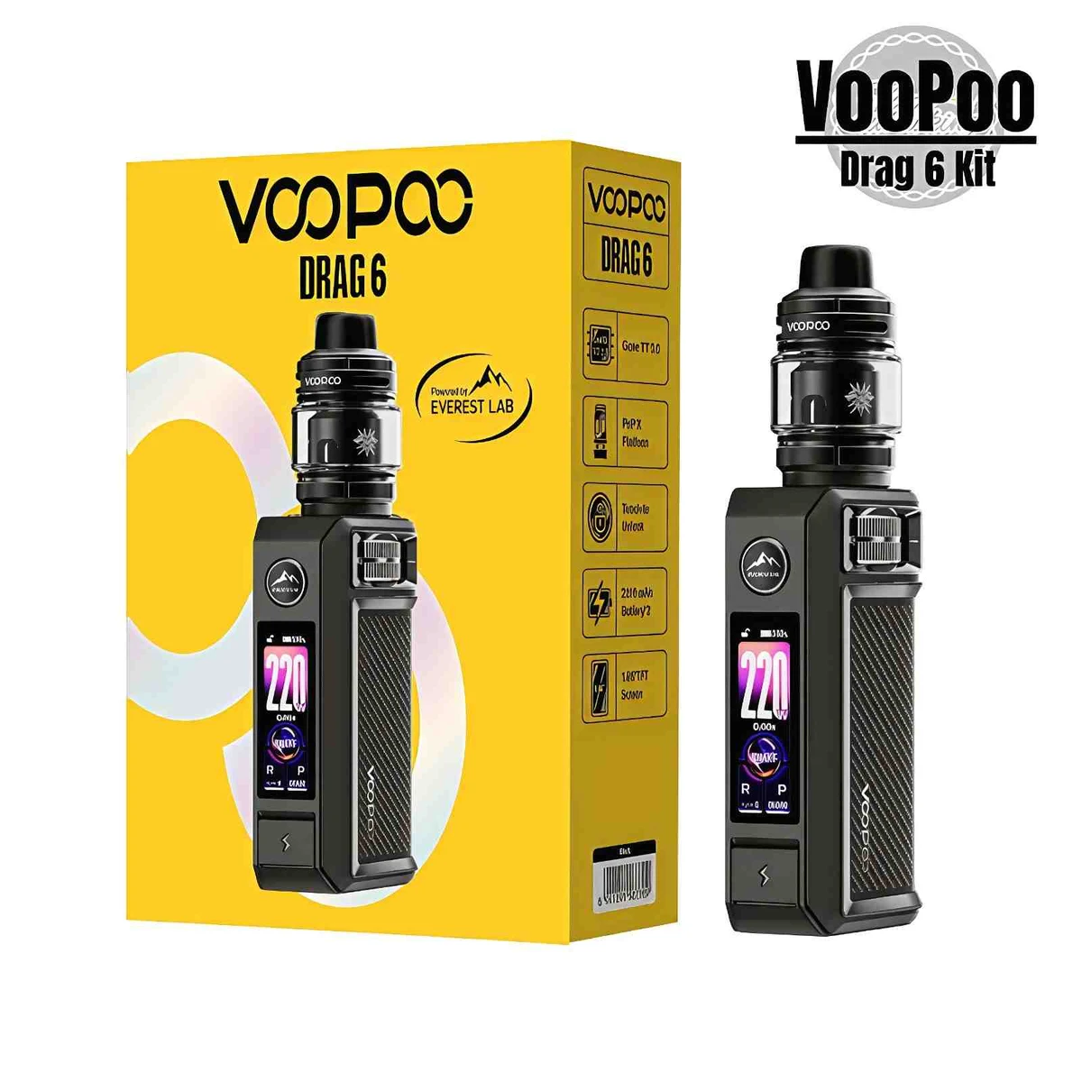 VooPoo Drag 6 Vape Kit 220W – 4400mAh Sub-Ohm Mod