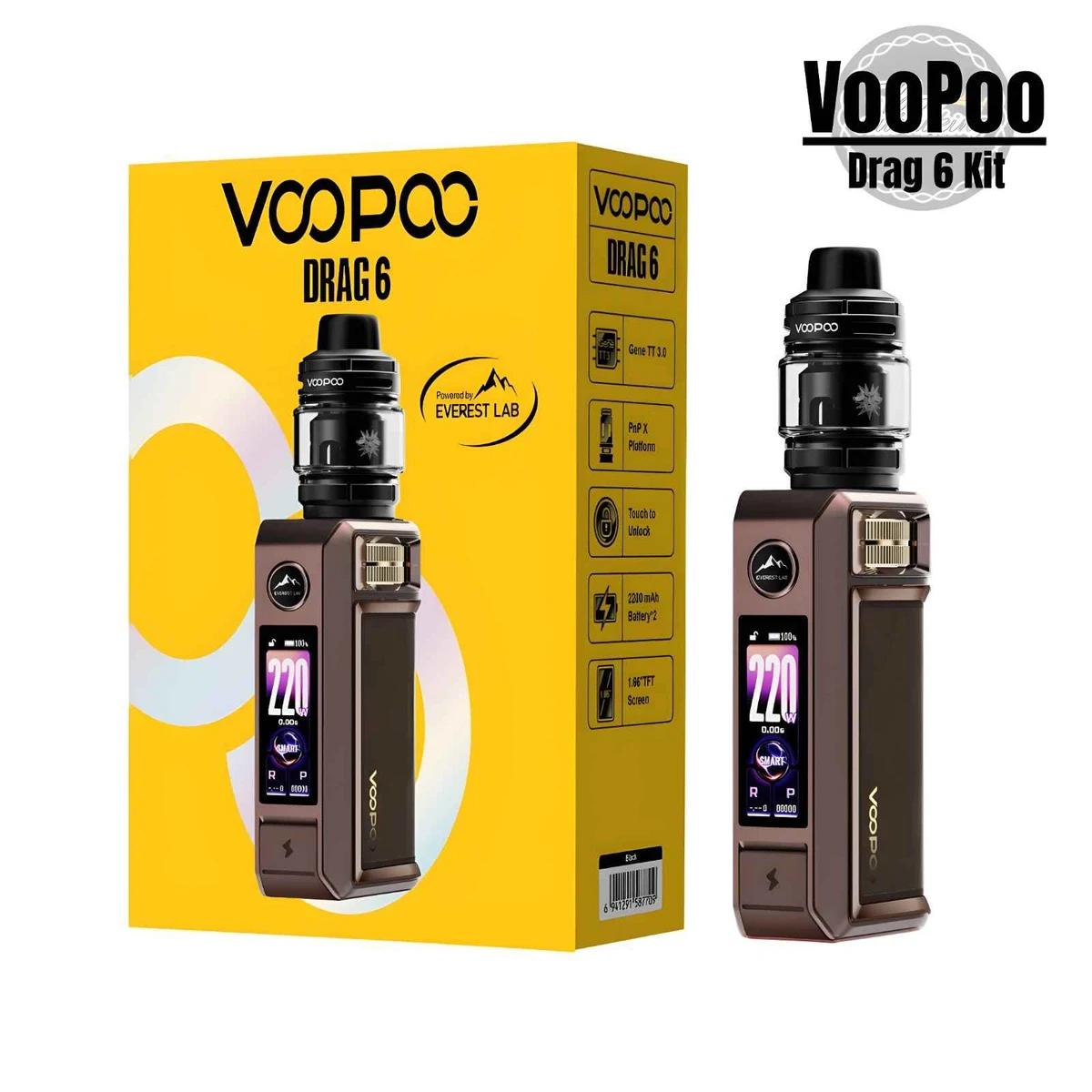 VooPoo Drag 6 Vape Kit 220W – 4400mAh Sub-Ohm Mod