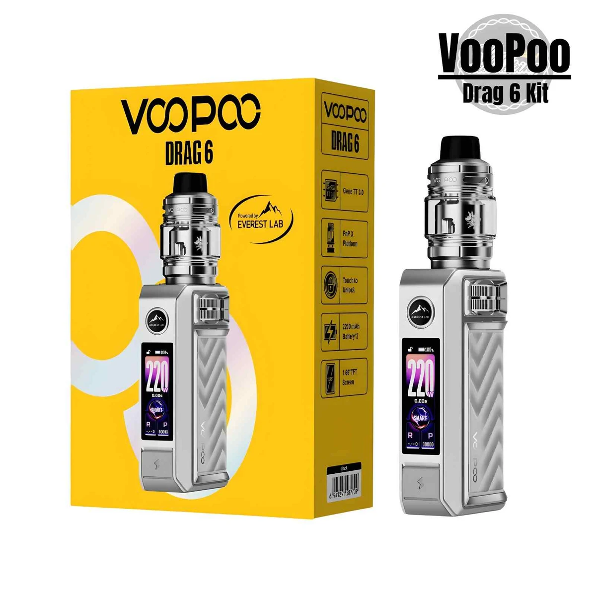 VooPoo Drag 6 Vape Kit 220W – 4400mAh Sub-Ohm Mod